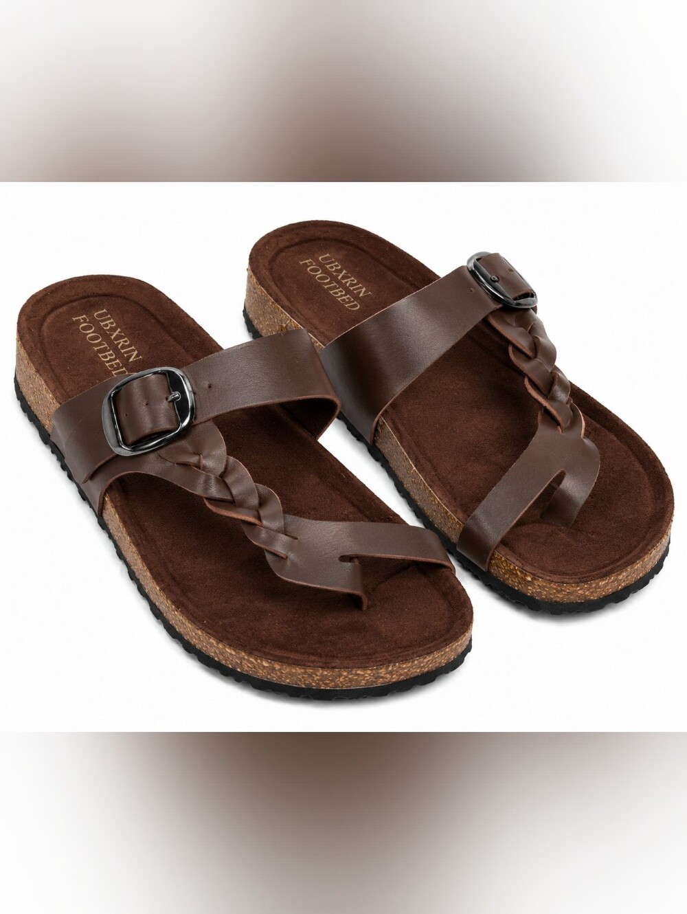UBXRIN Footbed Braided Cork Sandals Brown Comfort Slide Size 11 NWOT Granola